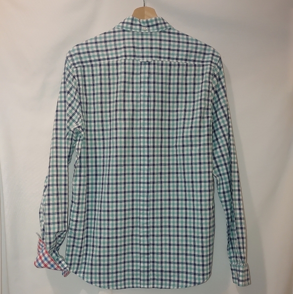 Ben Sherman The House Gingham Shirt Button Front Long Sleeve Green Blue Medium - Picture 3 of 8